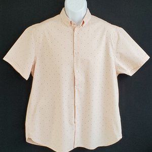Ricky Singh Shirt Mens XL (L) Pink Polka Dot Slim Fit Short Sleeve Button Cotton